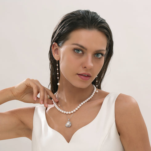 Classic White Freshwater Pearl Necklace, Sterling Silver Clasp